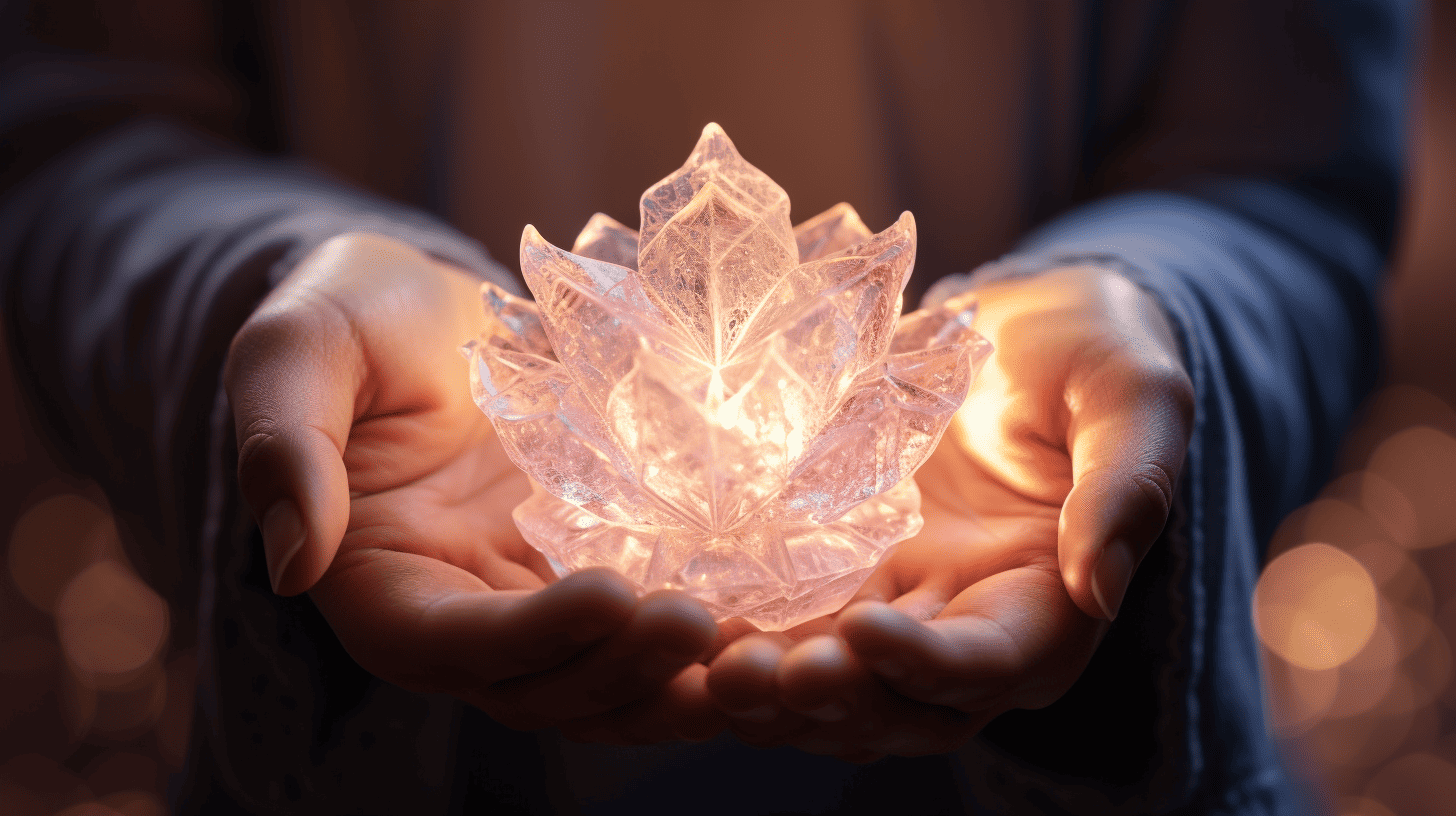 Crystal in a persons hands that helps understanding the basics of spiritual meditation