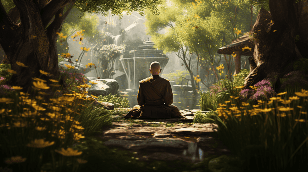 Monk meditating at a temple