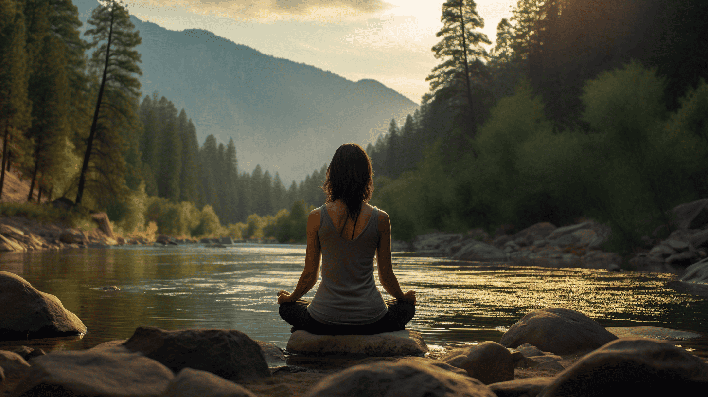 woman sitting on a river rock, beginners guide to spiritual meditation.