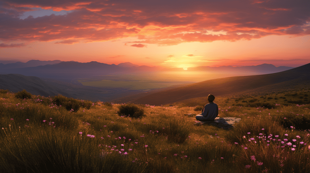 Man meditating in front of an african landscape.