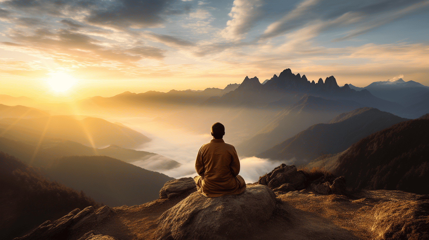 Best Spiritual Meditation Apps for Beginners on Their Spiritual Journey. Man meditating at a mountain top.