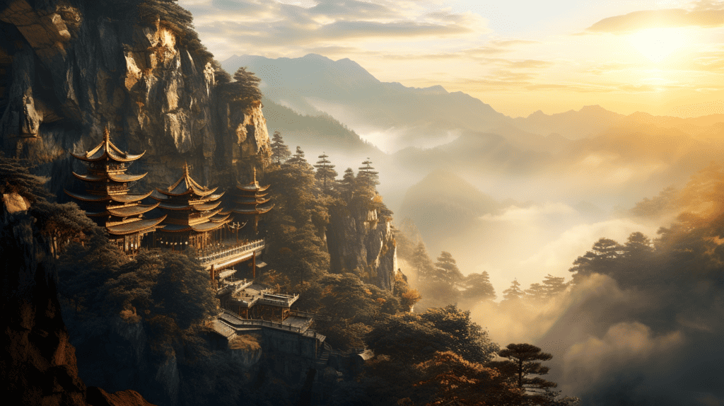 Meditation temple on top of a mountain.