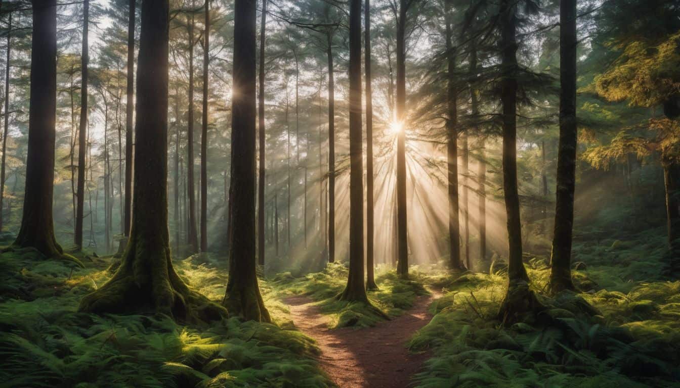 Sunrise in the forest. Online courses on spiritual meditation practices