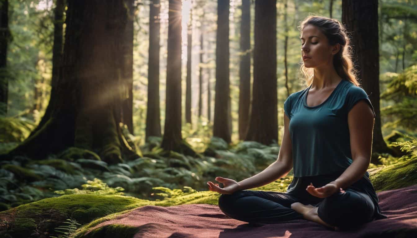 Woman meditating with her legs crossed next to trees. How To Incorporate Meditation In Spiritual Life.