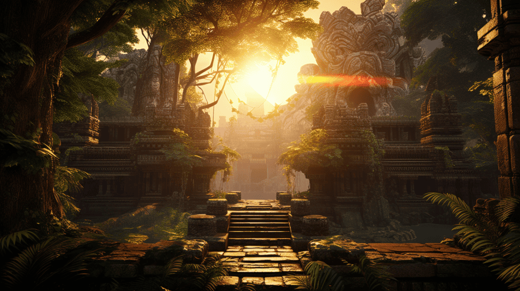 Ancient ruins at sunset where meditation was born.