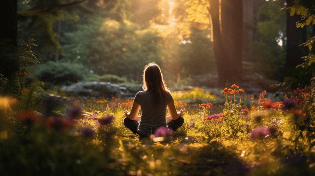 Loving-Kindness Meditation in a meadow at sunset.