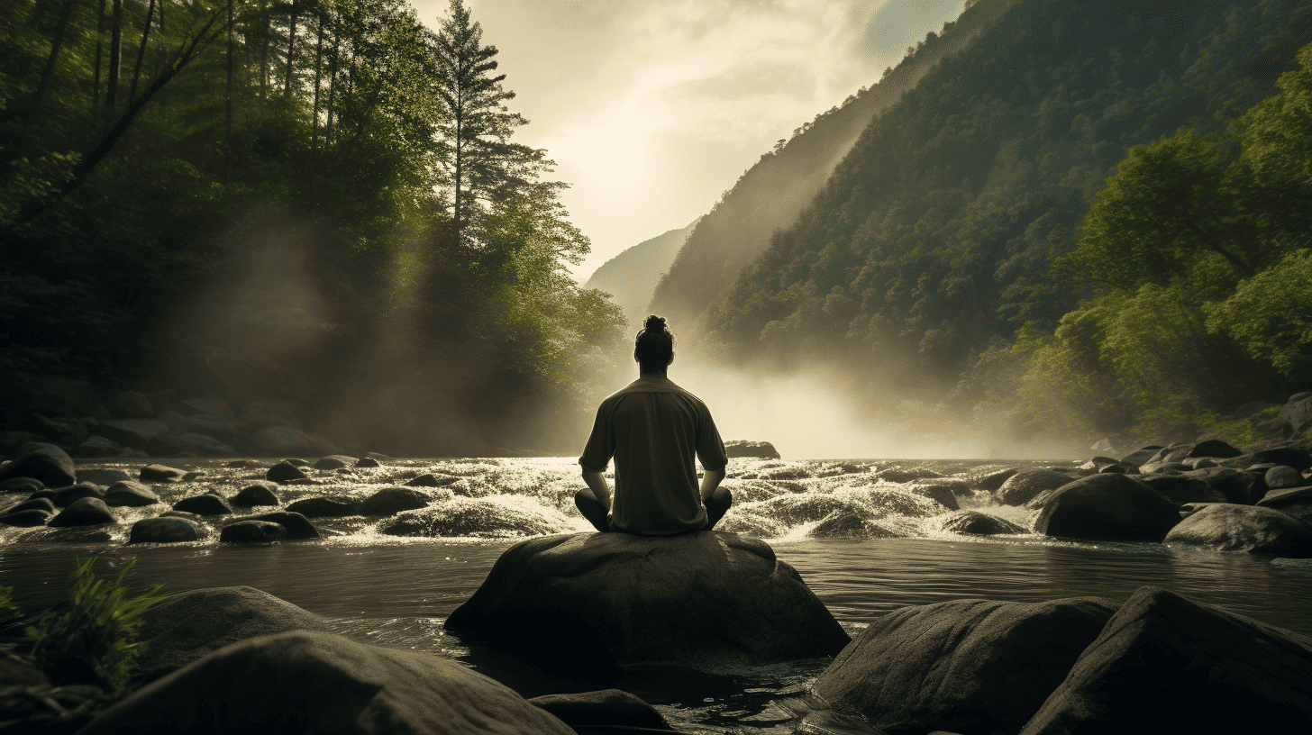21 Mantras for Meditation. Man meditating in front of a mountain range.