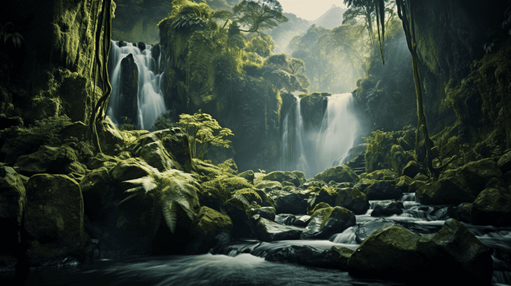 Beautiful spiritual water scene in a large jungle