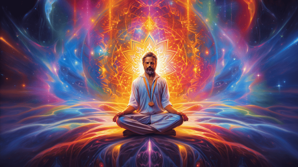 Establishing a Heart-Centered Meditation Practice.  Man aligning his chakras