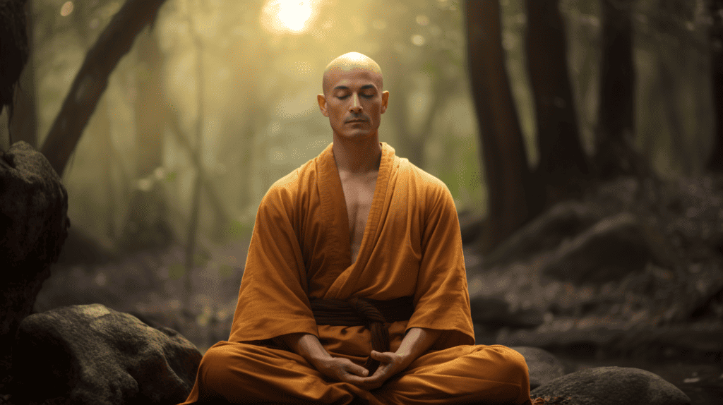 Man practicing buddhist meditation for peace.