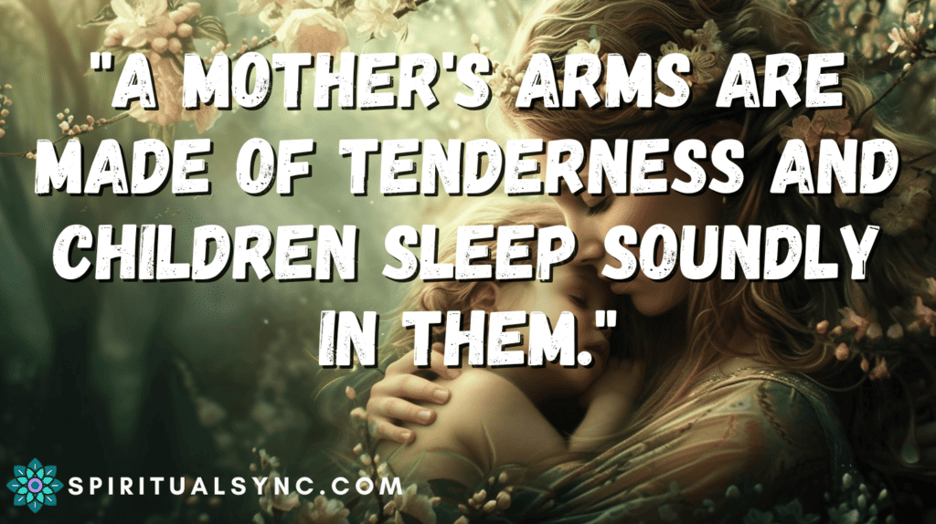 Woman holder her child in a meadow.  Spiritual Quote.