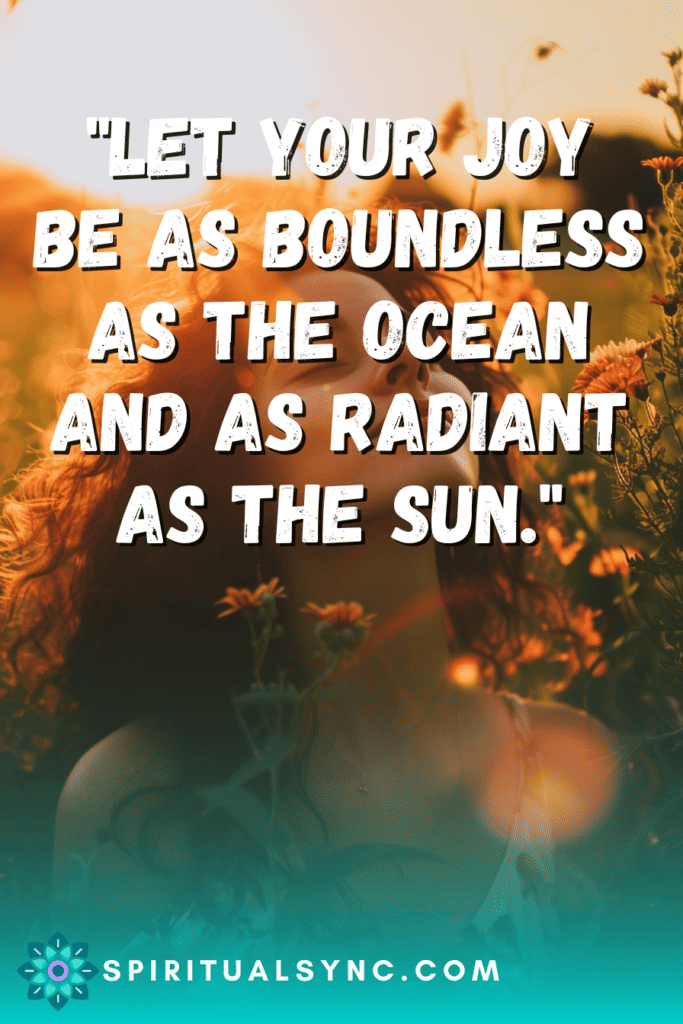 Woman smiling in a radiant sun. Joy filled quote.
