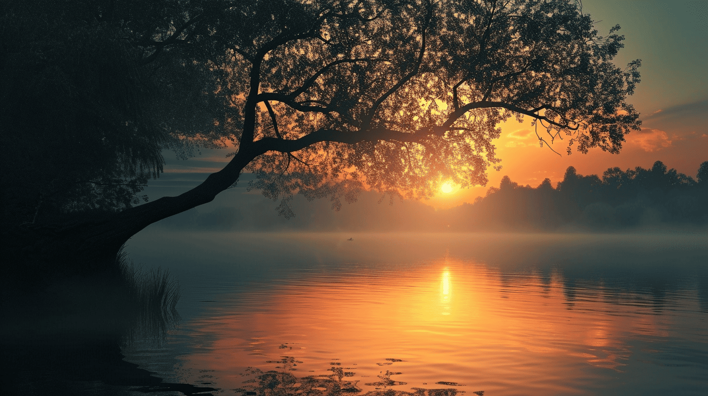 Good Evening Spiritual Quotes. Sunset over a lake and tree