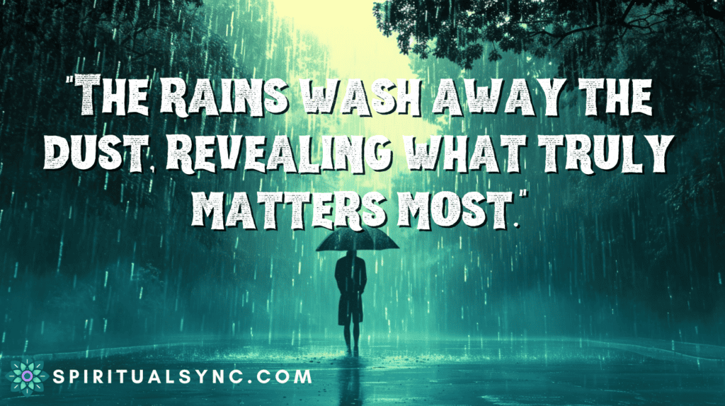 Finding Meaning with rain quotes.  Person walking in the rain.