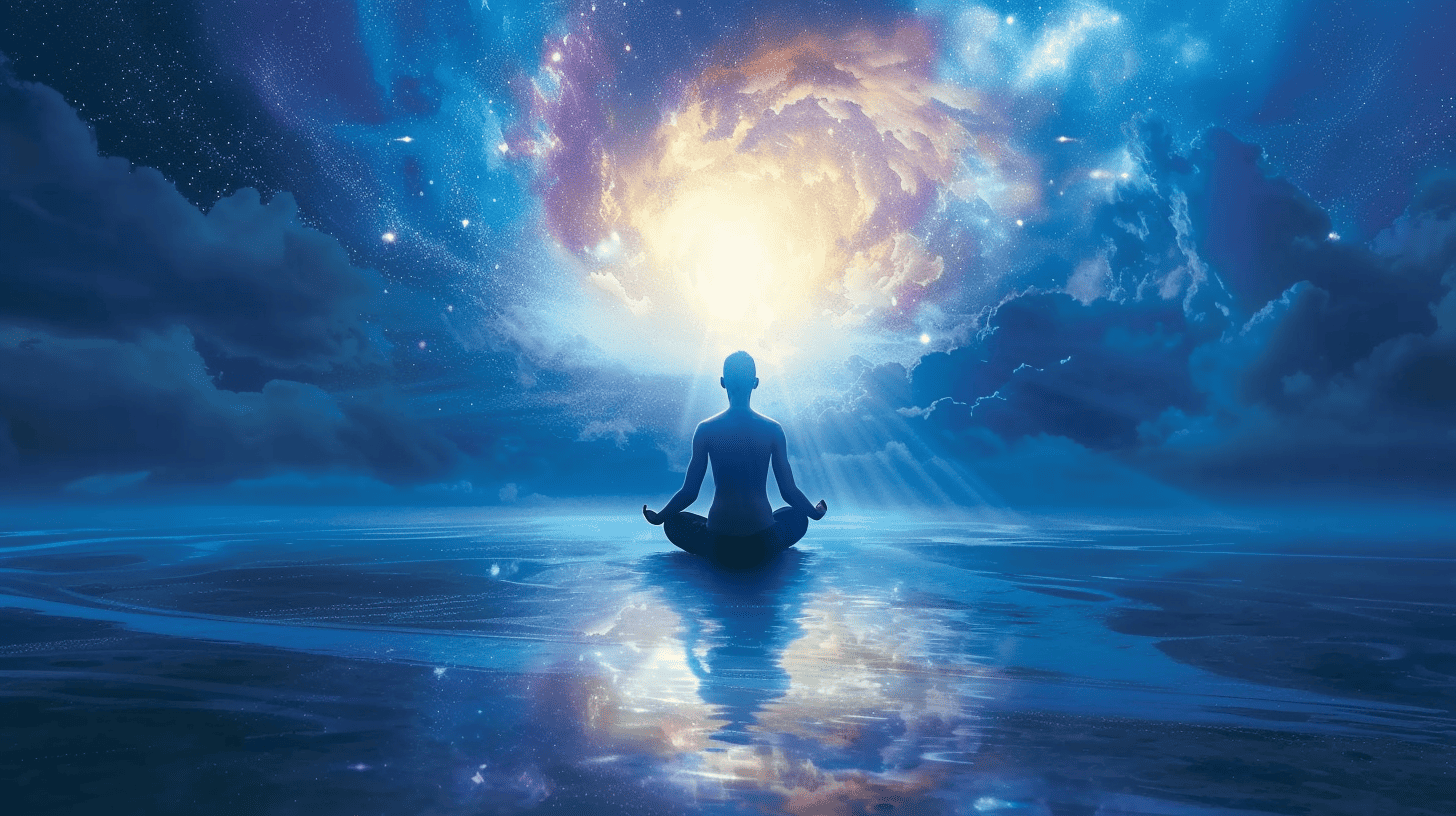 Robert Adams Spiritual Teacher Quotes. Man meditating with the universe.