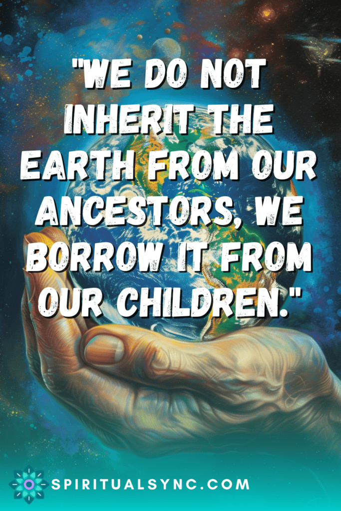 Earth in a persons hand with an inspirational earth quote.