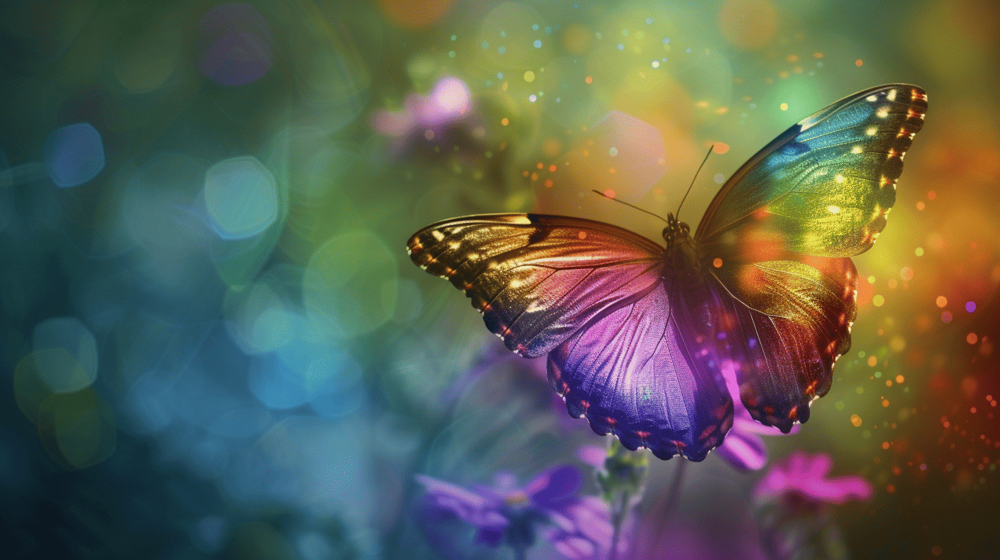 Happy Thursday Spiritual Quotes. Butterfly with beautiful rainbow colors.
