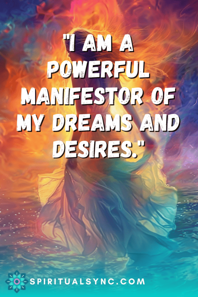 Woman with beautiful colors around her while manifesting.