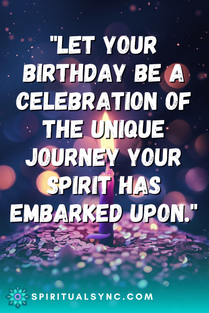 Purple birthday cake with candle.  Inspirational quote.