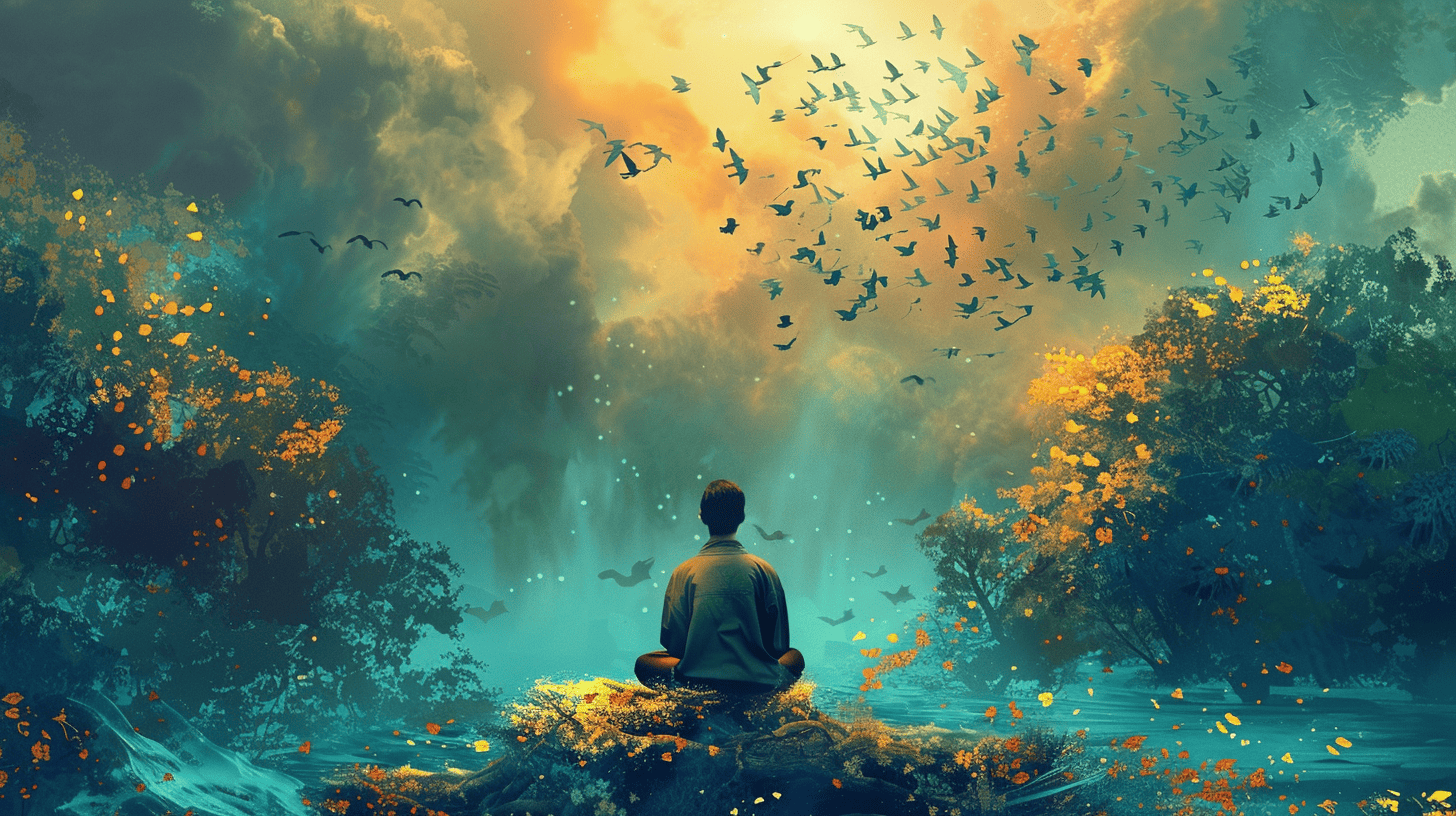 Best Spiritual Quotes For 2024. Man meditating with an open sky.