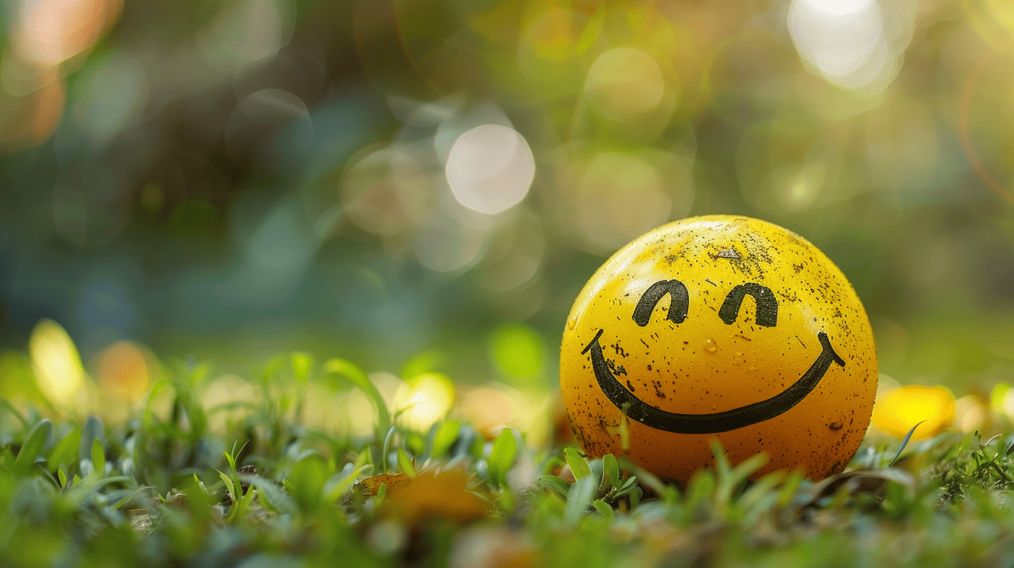Positive Attitude Spiritual Quotes. Yellow ball with a smiley face on it.