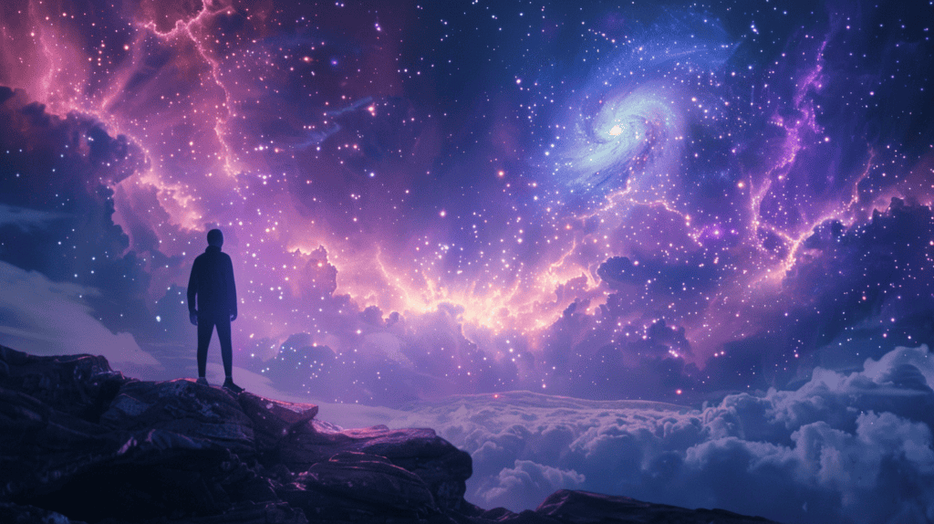 Person standing in front of the universe.