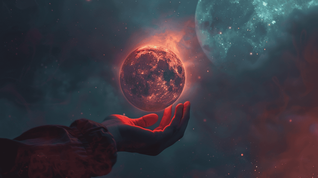 Person holding a planet in their hand showing they can manifest worlds.