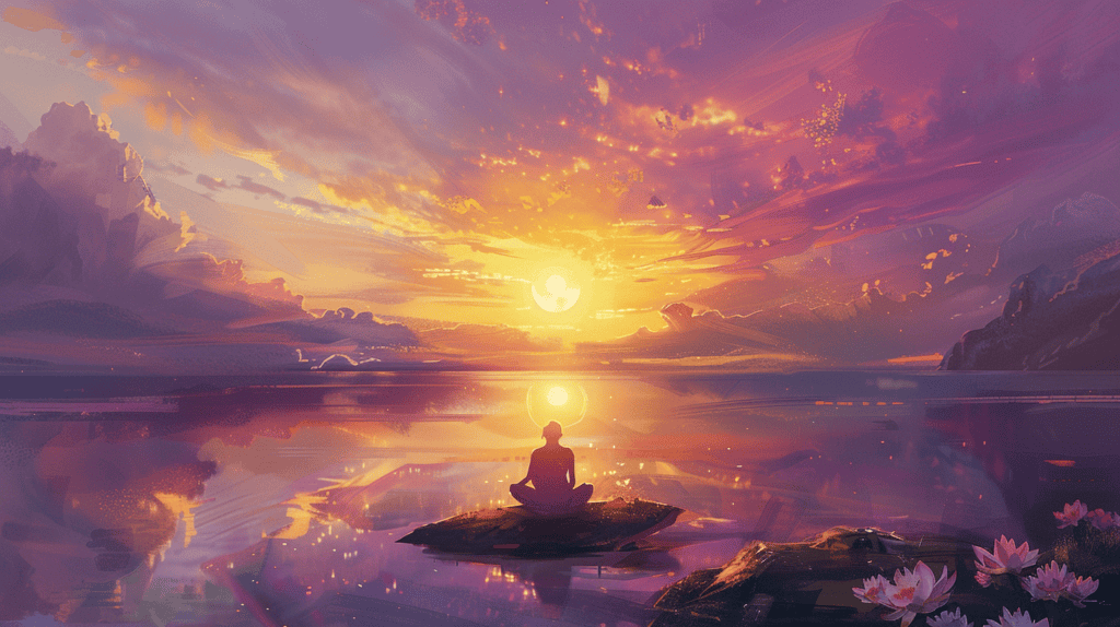 Woman meditating during a beautiful sunrise.