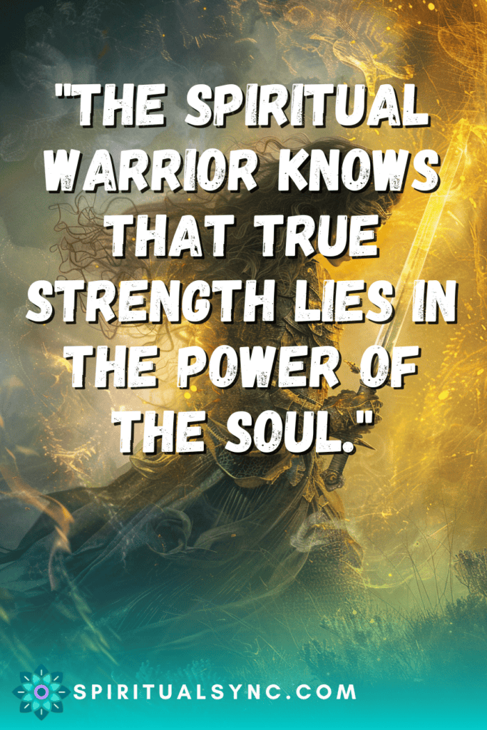 Woman warrior with a spiritual quote over it.